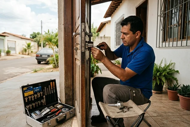 Chaveiro prestando serviços em uma residência em Senador Canedo