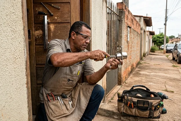 Chaveiro realizando a troca de fechadura em Senador Canedo